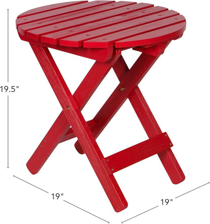 Shine Company Round Wooden Folding Solid Wood Side Table, Outdoor Adirondack Small Patio Table, Chili Red