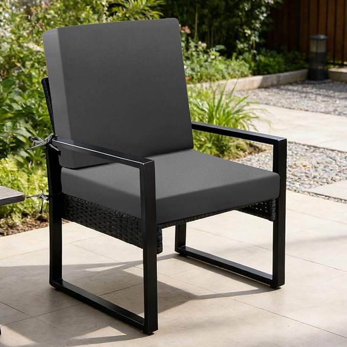 Outdoor Chair Cushions Set of 2, 19x19x3 Inch Waterproof & Fade Resistant Patio Furniture Seat Cushions with Ties, Square Outdoor Dining Chair Cushions for Lawn, Garden, Deck & Yard, Dark Grey