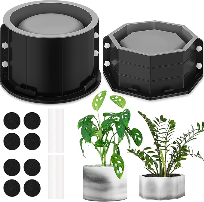 Gisafai 2 Pack Silicone Concrete Planter Mold Large Concrete Planter Mold Round and Octagonal Flower Pot Making for DIY Homemade Succulent