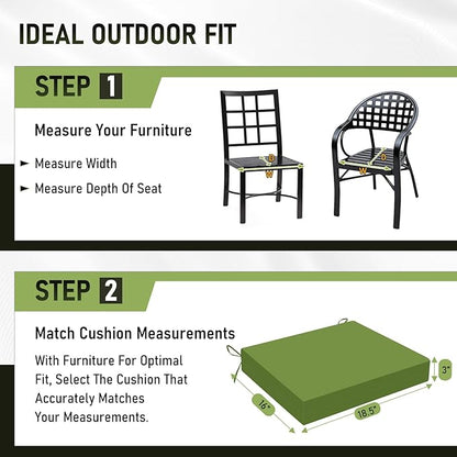 Basic Beyond Outdoor Chair Cushions Set of 2, Square Corner Outdoor Cushions for Patio Furniture, Water Resistant Patio Chair Cushions with 2 Ties, 18.5x16x3, Grass Green