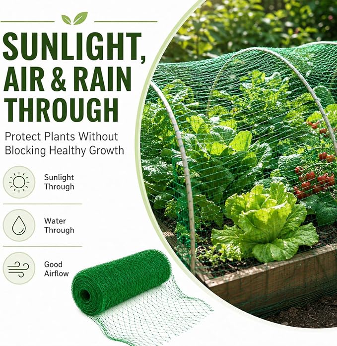 Garden Netting, 13 x 50 FT Bird Netting for Garden Plant Protection, Reusable Fine Mesh for Fruit Trees, Vegetable Plants, Blueberry Bushes, Raised Beds, Chicken Coop (13x50ft)