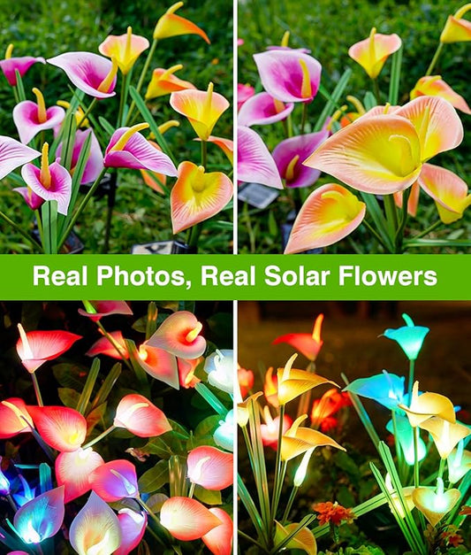 KOOPER Solar Lights Outdoor Decorative, 4 Pack Color Changing Solar Garden Lights With 20 Calla Lily Flower Lights, Solar Flowers Outdoor Waterproof IP65 For Yard Lawn Garden Decor, Gift For Women Mom