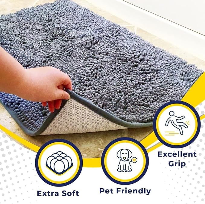 Muddy Mat® | Super Water Absorbent Door Mat Indoor, Microfiber Quick Dry Chenille Entryway Rug, Slip Resistant Front Door Mat, Indoor Mats for Entryway, Machine Washable Pet Rug, Baby Blue 24"X36"