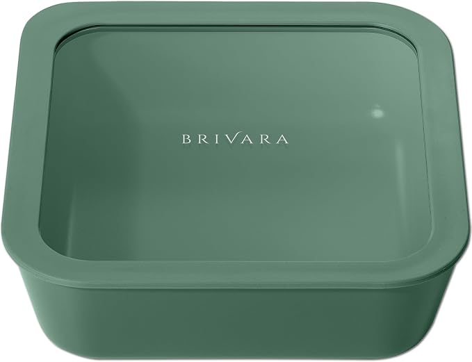 Glass Food Storage Container with Lid, 8-Cup Large Square | Microwave-Safe Airtight Lid, Oven-Safe Ceramic-Coated Glass | Zero Plastic, No PFAS/PFOA/BPA, Reusable [Pine]