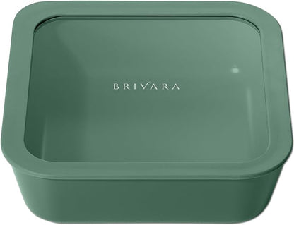 Glass Food Storage Container with Lid, 8-Cup Large Square | Microwave-Safe Airtight Lid, Oven-Safe Ceramic-Coated Glass | Zero Plastic, No PFAS/PFOA/BPA, Reusable [Pine]