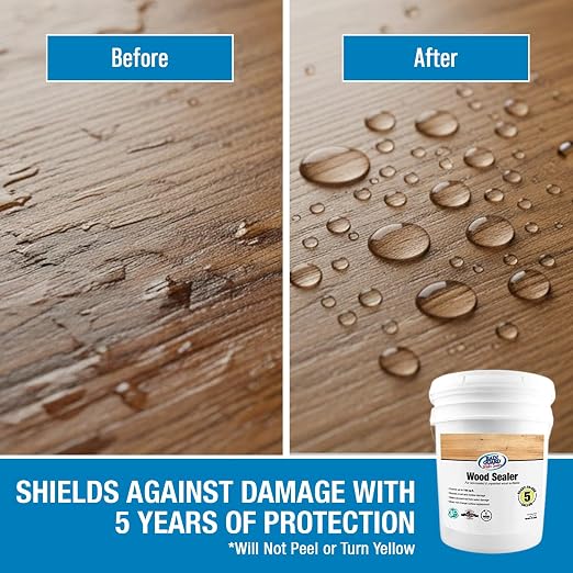Rain Guard Wood Sealer 5 Gallon | Ready to Use | Protects Wood from Water Damage, Rotting, and Stains | Water Based Silane/Siloxane | Eco-Friendly | VOC-Free | Natural Finish