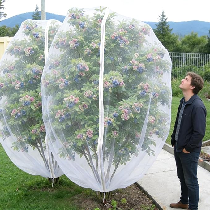Blueberry Bush Netting Cover 2 Pack 10 x 12 ft, Garden Bird Netting for Rabbiteye Blueberries, Reusable Fruit Tree Netting with Zipper & Drawstring, Protects from Birds, Deer, Insects and Poultry