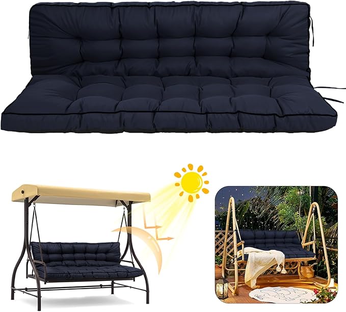 2/3 Seater Swing Replacement Cushion, Waterproof Porch Swing Cushions with Backrest, Thickened Bench Cushions for Outdoor Furniture, for Outdoor Patio Swing (Navy Blue, 70.8 * 40in)