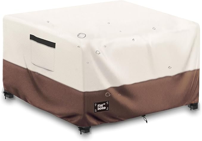 Patio Ottoman Cover,32"L x 32"W x 16"H Square Patio Dining Table Cover for Outdoor Furniture,100% Waterproof 600D Heavy Duty Outdoor Table Cover,Beige&Brow