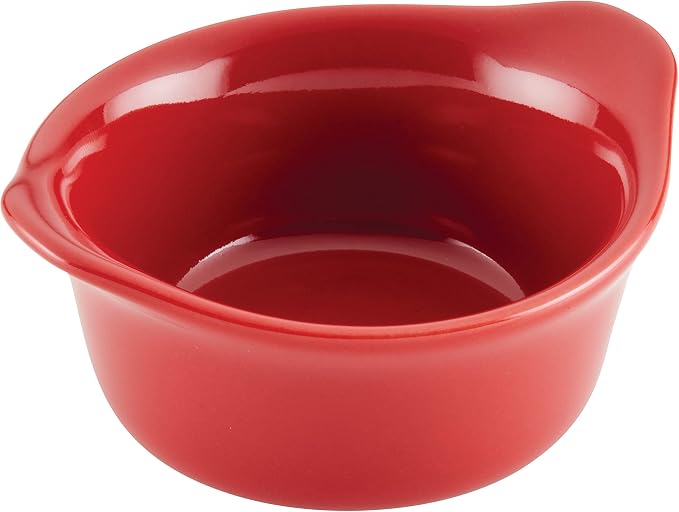 Rachael Ray Solid Glaze Ceramics Round Ramekins/Dipping Cup Set, 4 Piece, Red