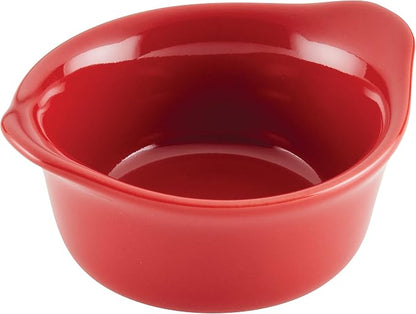 Rachael Ray Solid Glaze Ceramics Round Ramekins/Dipping Cup Set, 4 Piece, Red
