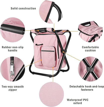 Kikerike Backpack Stool Cooler Chair Heavy Duty 300 LBS Max Load Portable Lightweight Stool Backpack Folding Fishing Cooler Seat for Camping Hunting Fishing