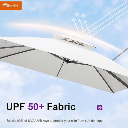 PURPLE LEAF Sunbrella Patio Umbrella 10' X 13' Outdoor Double Top Large Rectangle Heavy Duty 360° Rotation Offset Sun Shade Cantilever Umbrella for Garden Deck Pool Backyard Canvas Natural