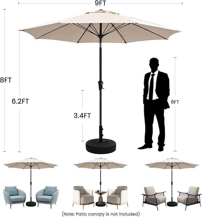 Ayge 9FT Large Outdoor Patio Umbrella Market Table Umbrella-UV Resistant, Easy Push Button Tilt and Crank, 8 Sturdy Fiberglass Ribs Heavy-Duty Pool Umbrella for Deck, Backyard,Garden,Purple
