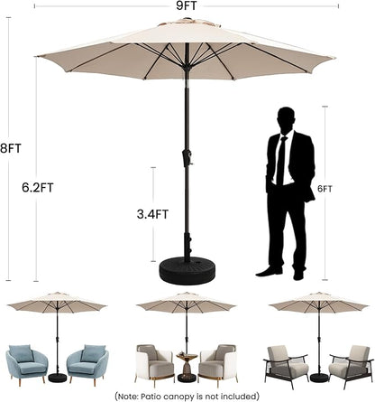 Ayge 9FT Large Outdoor Patio Umbrella Market Table Umbrella-UV Resistant, Easy Push Button Tilt and Crank, 8 Sturdy Fiberglass Ribs Heavy-Duty Pool Umbrella for Deck, Backyard,Garden,Turquoise