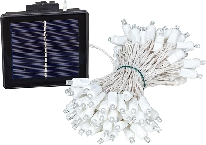 Novelty Lights 100 Light Solar Powered LED Outdoor Mini Light String, 50 Feet on White Wire, Pure White 5mm Bulbs, Automatic Dusk to Dawn Operation