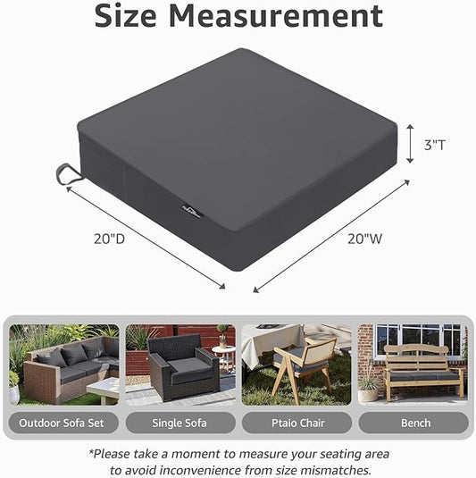 PatioGlow Outdoor Chair Cushions 20 x 20 x 3 Inch, Waterproof & Fade Resistant Patio Seat Cushion for Furniture with Handle and Ties, Thick Seating Pads for Outside Sofa Couch Set of 2, Grey