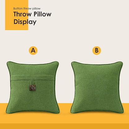 Outdoor Decorative Pillows with Coconut Button Pack of 4, 18" x 18" Outdoor Pillow Set for Couch Bed Throw Patio Sofa, Grass Green