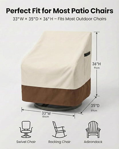 Outdoor Waterproof Patio Chair Covers, 33W x 35D x 36H inches Weather Resistant Furniture Cover Heavy Duty 600D Oxford 2-Pack, Beige and Brown