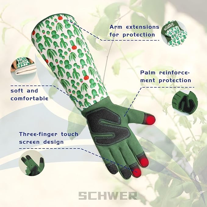 Schwer Gardening Gloves for Women, Rose Pruning Gloves with Reinforced Fingertips & Palm, Touchscreen, Breathable Long Garden Glove for Yard, Gardening Essentials & Supplies, Gifts for Gardener, M