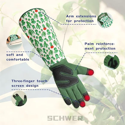 Schwer Gardening Gloves for Women, Rose Pruning Gloves with Reinforced Fingertips & Palm, Touchscreen, Breathable Long Garden Glove for Yard, Gardening Essentials & Supplies, Gifts for Gardener, M