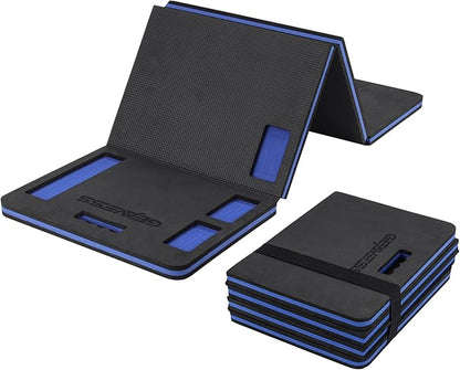 1.1" Foldable Kneeling Pad, Large Supportive Mechanic Mat with Storage Strap & Tool Tray, Extra Thick Comfortable Foam Knee Pad for Gardening, Garage, Workshop Repairing, 47.2"x15.7"