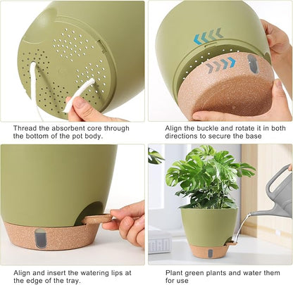 Self Watering Pots for Indoor Plants 12/10/9/8 Inch Large Plastic Self Watering Flower Pots Indoor Outdoor with Drainage Holes, Deep Reservoir,Nursery Planting Pot for Indoor Outdoor Plants