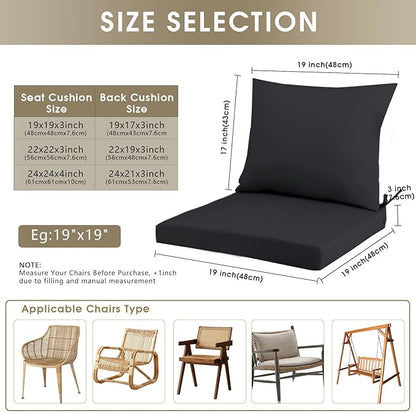 Outdoor Seat Cushion Set 24 x 24 In, Water-Resistant & Fade-Resistan, Patio Furniture Cushions with Removable Cover Deep Seat & Back Cushion with Handle and Adjustable Straps for Chair Sofa,1PC