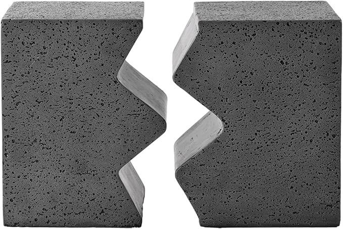 SUNBURY Concrete Side Table Set of 2, Outdoor Side Table Combine for Patio, Outdoor Accent Table Patio End Table in Spotted, Ceramic Garden Stool for Sunroom, Rectangular, Dark Grey