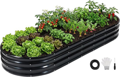 INNO STAGE Galvanized Raised Garden Bed, 8x3x1FT Oval Metal Raised Garden Beds for Vegetables, Rust-Resistant & Easy Assembly, Outdoor Planter Box for Gardening, Flowers, Herbs (Grey)