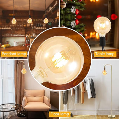 BoostArea LED Bulbs 60 Watt Equivalent, 2 Pack 6W G125 Led Globe Bulbs, Antique Vintage Light Bulbs Amber, E26 LED Edison Light Bulb, 2700K 800LM Warm White, E26 Standard Base, Non-Dimmable