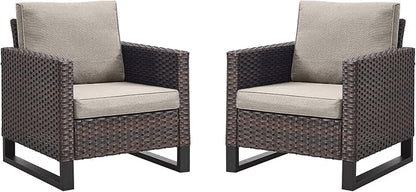 Rilyson Wicker Outdoor Patio Chairs Set of 2-2 Piece Rattan Chairs with Waterproof Wicker,Comfortable Cushions and Sturdy Metal Frame for Outside Porch Deck Backyard(Brown/Grey)
