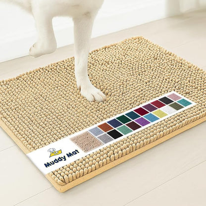 Muddy Mat® | Super Water Absorbent Door Mat Indoor, Microfiber Quick Dry Chenille Entryway Rug, Slip Resistant Front Door Mat, Indoor Mats for Entryway, Machine Washable Pet Rug, Beige 24"x36"