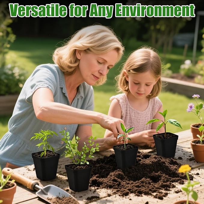 100 Pack Plant Nursery Pots 3.15 Inch, Durable Square Seedling Pots with Drainage Holes, Reusable Small Plastic Flower Pots for Seed Starting, Transplanting, Herb Garden