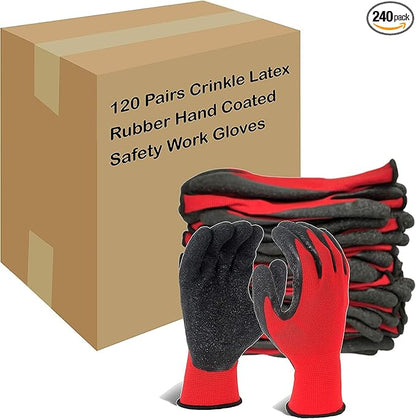 Evridwear Crinkle Latex Rubber Hand Coated Safety Work Gloves for Men Women General Multi Use Construction Warehouse Gardening Assembly Landscaping,Red XX-Large 120 Pairs Pack