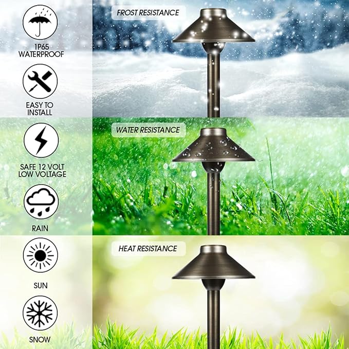 LED Pathway 124 Landscape Light (6 Pack) 12V Solid Brass Low Voltage LED Light G4 3.5W 2700K Bulb Outdoor Mushroom Security Garden Patio Deck Pool Area Light for Beautiful Bright