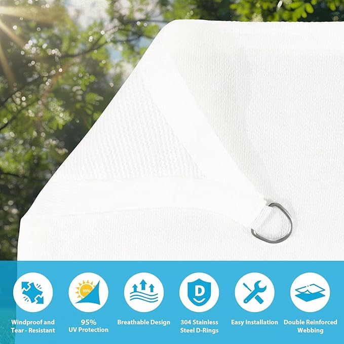 Amagenix Sun Shade Sail 11'X11'X11' Curved Edge Outdoor Shade Canopy White Breathable 95% UV Block Shade Cloth for Patio Garden Backyard (We Make Custom Size)