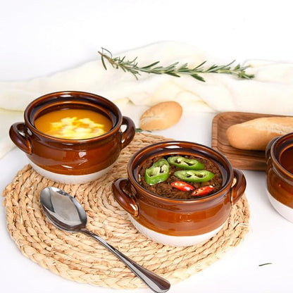 Vumdua French Onion Soup Bowls with Handles, 22 oz Ceramic French Onion Soup Crocks Oven Proof for Chilli, Cereal, Pot Pies - Oven, Broil & Dishwasher Safe, Set of 4