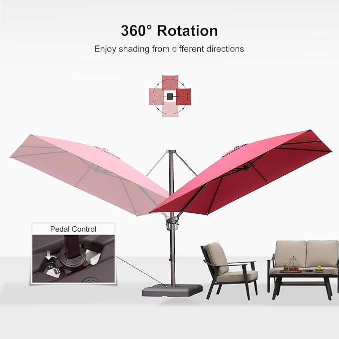 PURPLE LEAF 10' X 10' Patio Cantilever Umbrella with Base Included Square Outdoor Umbrella with 360° Rotation and Aluminum Offset Hanging for Garden Backyard Pool, Terra