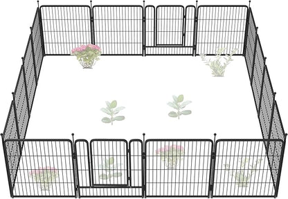 FXW Garden Fence Outdoor for The Yard – 32in(H) x 36.4ft(L) Heavy Duty Metal Animal Barrier for Dog and Rabbit, Decorative Dog Fence, 16 Panels, Black