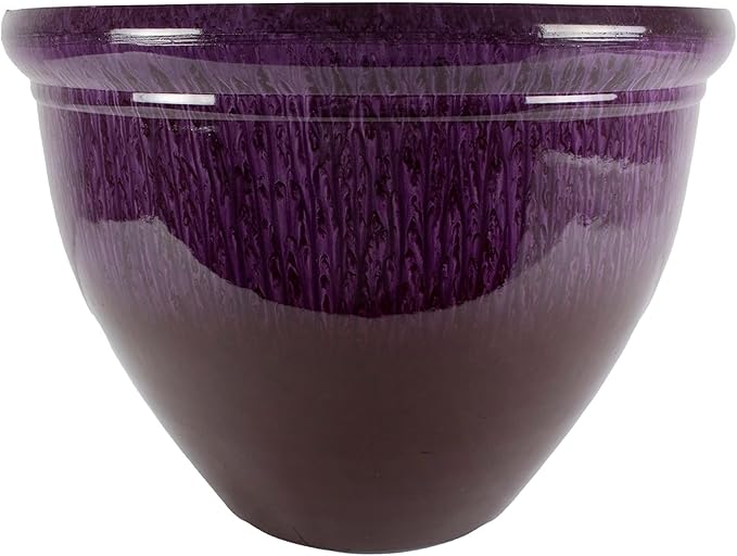 The HC Companies Pizzazz Decorative Round Flower Pots w/Ceramic Look - UV-Resistant Decorative Pot for Outdoor & Indoor Plant Pots - Modern Planter for Flower, Herbs (20” Purple Violet, Pack of 1)