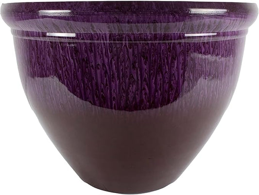 The HC Companies Pizzazz Decorative Round Flower Pots w/Ceramic Look - UV-Resistant Decorative Pot for Outdoor & Indoor Plant Pots - Modern Planter for Flower, Herbs (20” Purple Violet, Pack of 1)