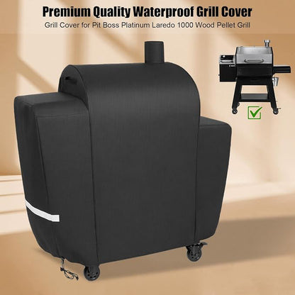 QuliMetal Grill Cover for Pit Boss Platinum Laredo 1000 Wood Pellet Grills, PB1000PL - 600D Heavy Duty Waterproof Fade Resistant Pit Boss Laredo 1000 Grill Cover with Elastic Drawstrings&Zipper Design