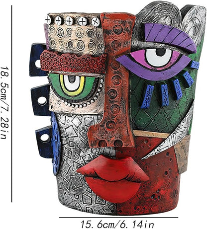 Picasso Brutalist Abstract Beauty Face Flower Pot Acolorful Art Face Vase Head Planter Unique Indoor and Outdoor Potted Plant Container for Home Decor (Serious)