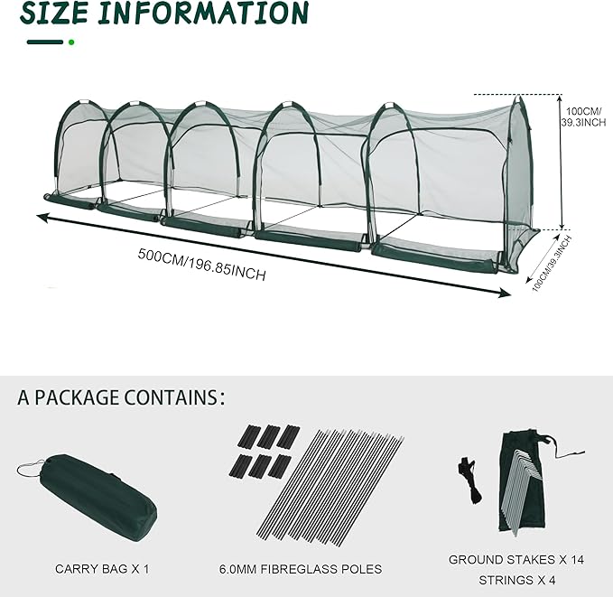 Flexible Net Grow Tunnel - Garden Greenhouse Mesh Cover Growhouse Plant Netting Covers for Protecting Fruit Vegetables Plants Cultivation (5M)
