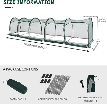 Flexible Net Grow Tunnel - Garden Greenhouse Mesh Cover Growhouse Plant Netting Covers for Protecting Fruit Vegetables Plants Cultivation (5M)