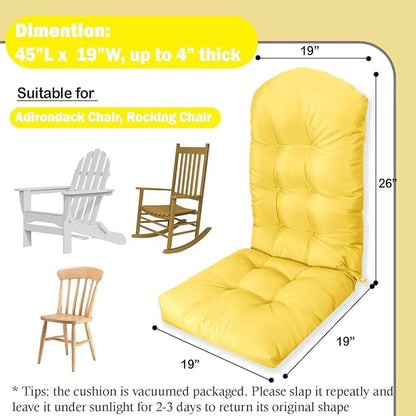 Adirondack Chair Cushion, Waterproof Outdoor Seat Cushions for Patio Furniture, Thick High Back Replacement Pad for Porch Lawn Wicker Dining Desk Chair, Rocking Chair Cushion, Yellow