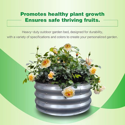 GARDMAX 2x2x1FT Galvanized Round Raised Garden Bed Kit, Metal Planter Boxes Outdoor with Easy Assembly, Large Garden Bed for Vegetables, Fruits, Flower, Herbs Silver