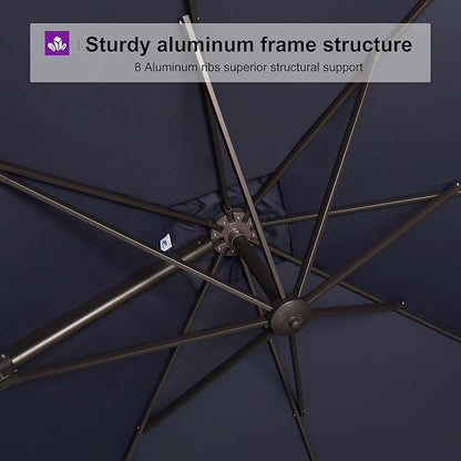 PURPLE LEAF 9' X 11.5' Rectangle Cantilever Umbrella Patio Umbrella Outdoor Aluminum Offset Hanging Umbrella with 360-degree Rotation for Pool Garden Backyard Deck, Navy Blue