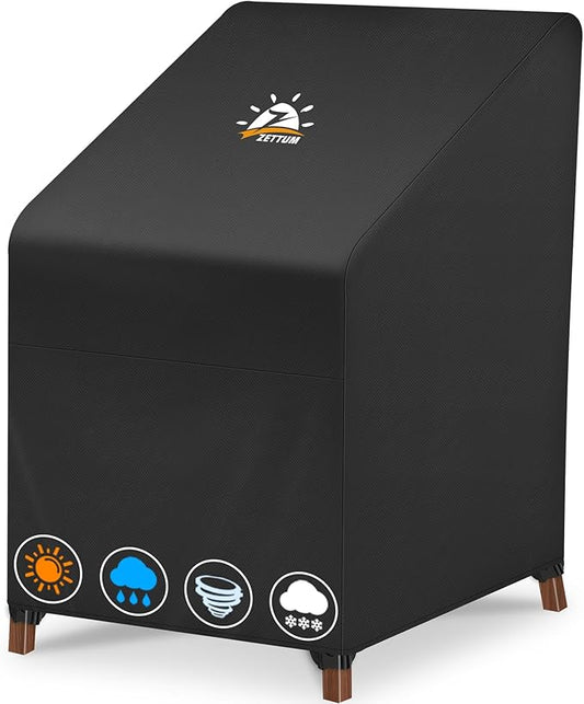 Zettum Stackable Patio Chair Cover - 600D Outdoor Chair Cover Waterproof & Heavy Duty, Lawn Furniture Stacking Seat Cover for 4 - 6 Outdoor Stackable Dining Chairs - 28 x 36 x 47 Inch